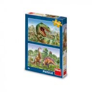 Puzzle 2v1 Souboj dinosaurů 2x48 dílků 26x18cm v krabici 19x27,5x4cm