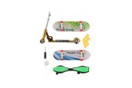 Sada skateboard šroubovací, koloběžka prstová, waveboard plast s doplňky mix druhů na kartě 16x30cm