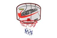 Basketbalový koš dřevo/kov/síťka/míč s pumpičkou v krabici 49x42x4cm