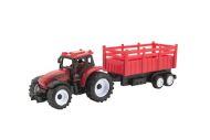 Traktor s vlekem plast 21cm na volný chod 2 barvy v krabičce 23x9x6cm