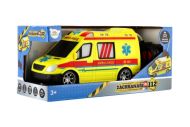 Auto RC ambulance plast 20cm na dálkové ovládání 27MHz na baterie se světlem v krabici 28x13x11cm