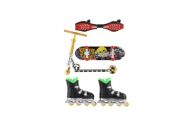 Sada skateboard, waveboard, brusle, koloběžka prstová plast mix druhů na kartě 16x30cm