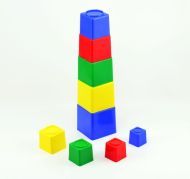 Kubus pyramida skládanka hranatá plast 4 barvy 9ks v sáčku 9x9x9cm 12m+