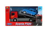 Auto odtahovka Welly Scania P320 + auto kov/plast 15cm mix druhů v krabičce 18,5x10x6cm