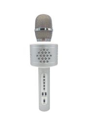 Mikrofon karaoke Bluetooth stříbrný na baterie s USB kabelem v krabici 10x28x8,5cm