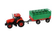 Traktor Zetor s vlekem plast 36cm na setrvačník na bat. se světlem se zvukem v krabici 39x13x13cm