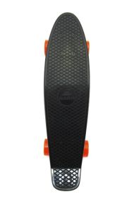 Skateboard - pennyboard 60cm nosnost 90kg, kovové osy, černá barva, oranžová kola