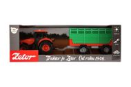 Traktor Zetor s vlekem plast 36cm na setrvačník na bat. se světlem se zvukem v krabici 39x13x13cm