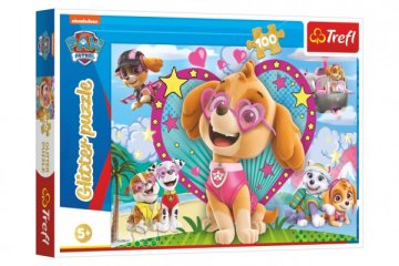 Puzzle Paw Patrol/Tlapková patrola třpytivé 100 dílků 48x34cm v krabici 33x23x4cm