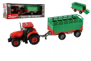 Traktor Zetor s vlekem plast 36cm na setrvačník na bat. se světlem se zvukem v krabici 39x13x13cm