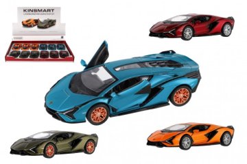 Auto Kinsmart Lamborghini Sián FKP 37 kov/plast 13cm 4 barvy na zpětné natažení 12ks v boxu