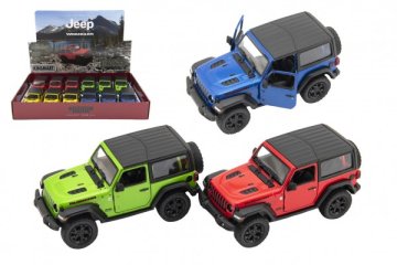 Auto Kinsmart Jeep Wrangler 2018 pevná střecha 12,5cm kov/plast 4 barvy na zpětné nat. 12ks v boxu