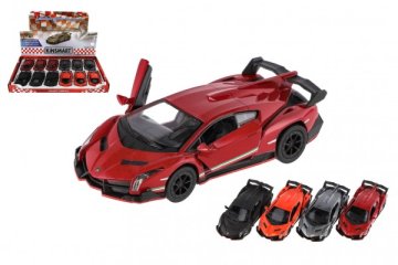 Auto Kinsmart Lamborghini Veneno kov/plast 13cm na zpětné natažení 4 barvy 12ks v boxu